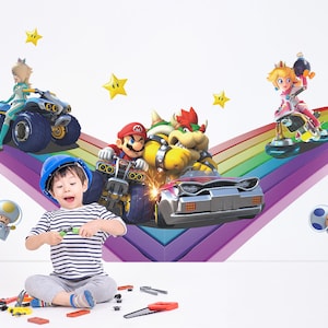 Regenbogen Super Mario Kart 8 Wandtattoo Mario Wall Art Bowser Wandaufkleber Mario Racing Wallpaper Wandtattoo Für Kinderzimmer Und Kinderzimmer Dekor
