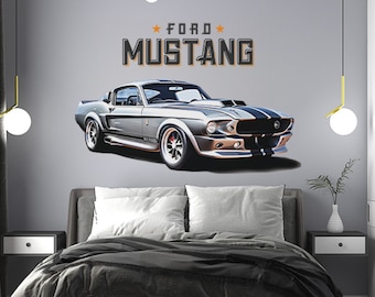 Removable Vintage Car Decal Mustang Wall Art Mustang Wall Decal Classic Car Wall Sticker for Boy Room Decal Living Room Decal