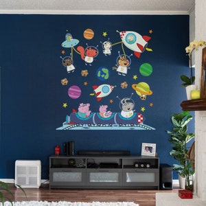 Adesivo da parete Peppa Pig Galaxy Space Adesivo da parete Peppa Pig Adesivo da parete Astronauta Peppa Pig Carta da parati per bambini Decorazione per la stanza dei bambini Decorazione per la stanza dei bambini
