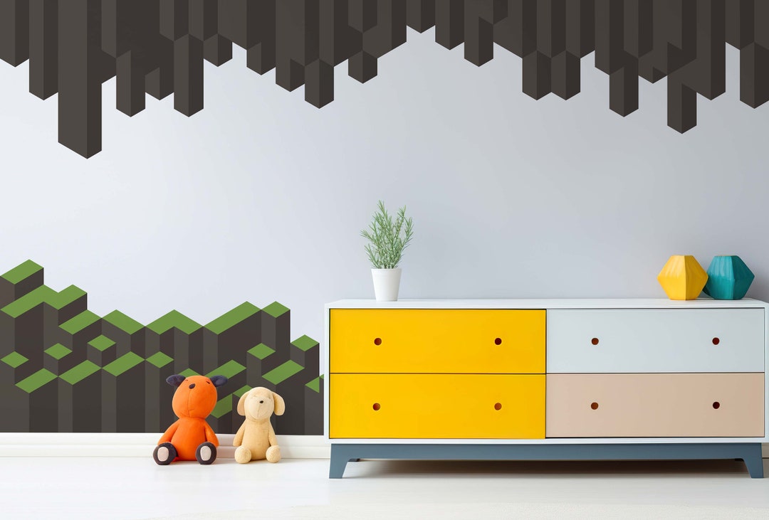 Minecraft Wall Decal Pixel Art Wall Decal Brick Art Wallpaper for Kids ...