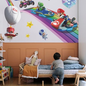 Regenboog Super Mario Kart-muursticker Mario-muursticker Luigi-muursticker Mario Racing Wall Art muursticker voor kinderen en kinderkamersticker