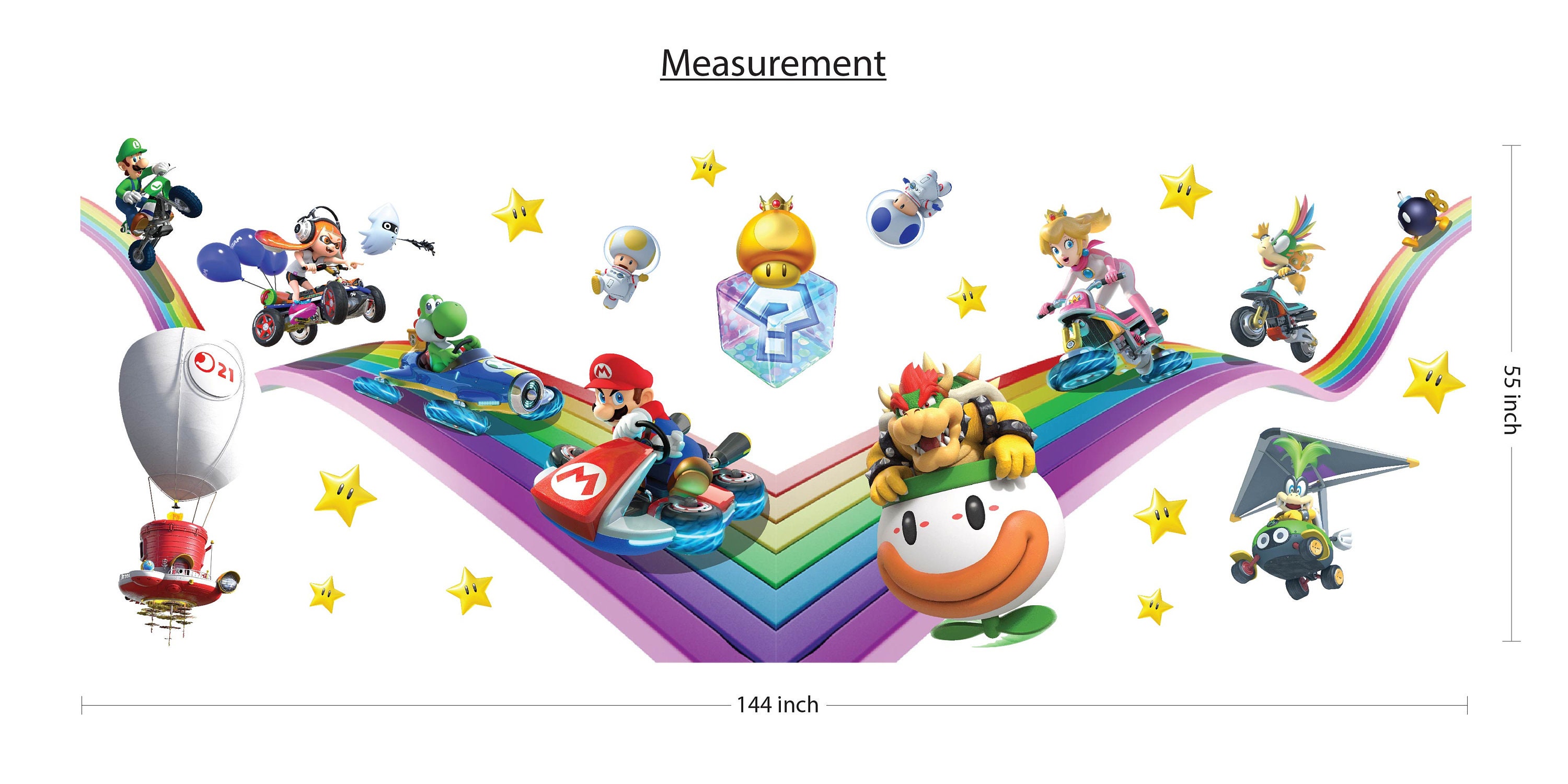 Rainbow Super Mario Kart Wall Decal Mario Wall Art Luigi Wall Sticker