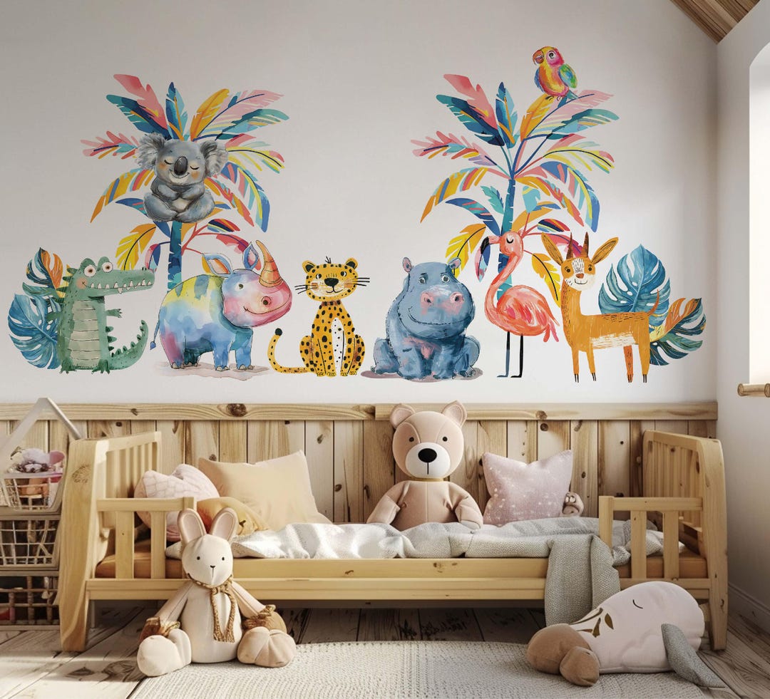 Safari Animal Wall Decal: Hippo, Jungle Mural, Nursery Decor - Etsy