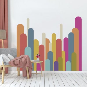 Adesivo da parete a strisce colorate Adesivo da parete linea arcobaleno Carta da parati a strisce colorate Arte da parete a strisce retrò per l'arredamento del soggiorno Stacca e attacca