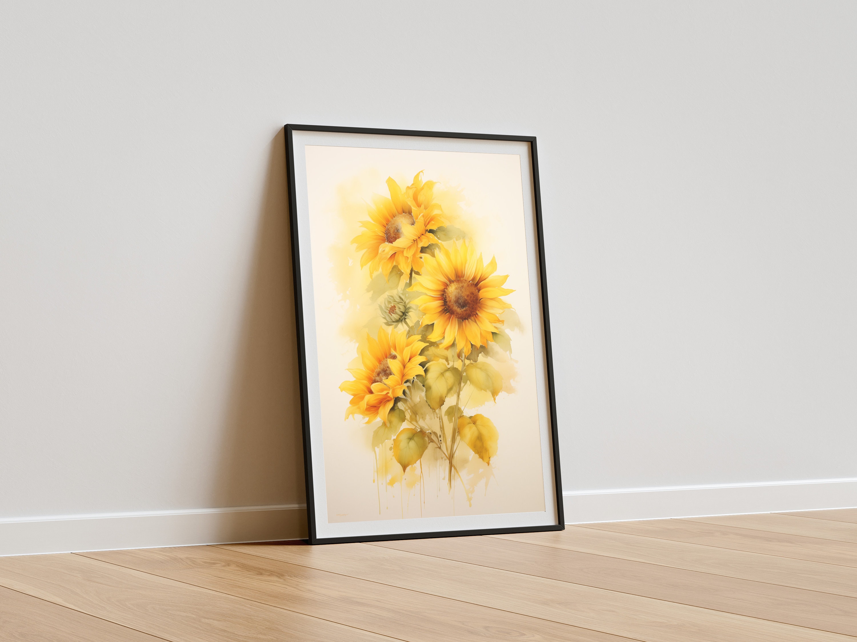 Vintage Retro Sunflower Poster Print Art Watercolor - Etsy