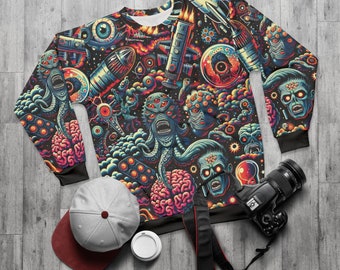 Gruseliger Astrobiologe Unisex Pullover: Aliens für Halloween! All-Over Print Angst. Perfektes hässliches Halloween Geschenk.