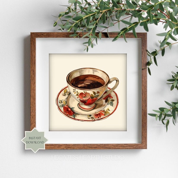 Floral Teacup Painting | Cottagecore Artwork | DOWNLOADABLE ART | French Countryside | Teatime Invitation