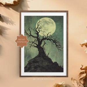 Full Moon Art | Witchy Decor | DOWNLOADABLE ART | Dark Cottagecore | Halloween Printable | Whimsigoth Decor | Gothic Art