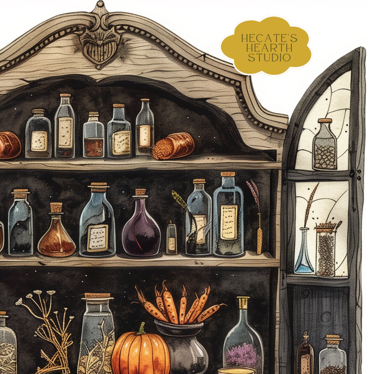 Witchy Watercolor Apothecary Cabinet Halloween Printable DIGITAL ...
