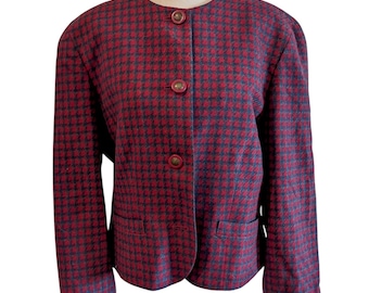 Pendleton Vintage Red Houndstooth Pure Virgin Wool Blazer Size 12