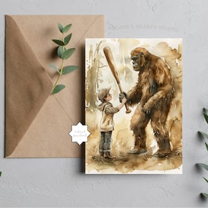 Tarjeta del Día del Padre / Padre Pie Grande / Padre e Hijo Béisbol / ARTE DESCARGABLE / Regalo para el Abuelo / Cryptidcore / Tarjeta Divertida del Día del Padre