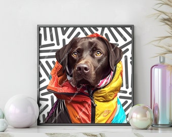 Chocolate Labrador Digital Art Print Zigzag Line Pattern Printable Wall Art Labrador Owner Digital Illustration Dog Lover Gift Idea