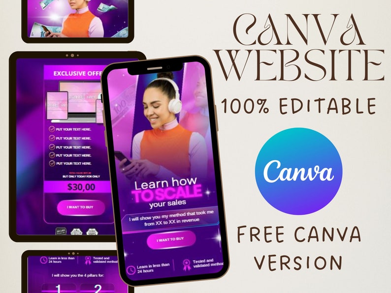 Customizable Canva Website Template Theme for Digital Marketing Editable Landing Page for Mentor Ebook Course Money Digital Products Design image 1