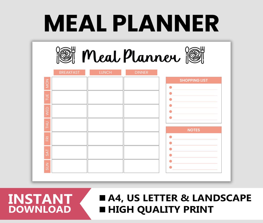 Weekly Meal Planner Printable: Shopping List, Goodnotes, iPad (PDF) - Etsy
