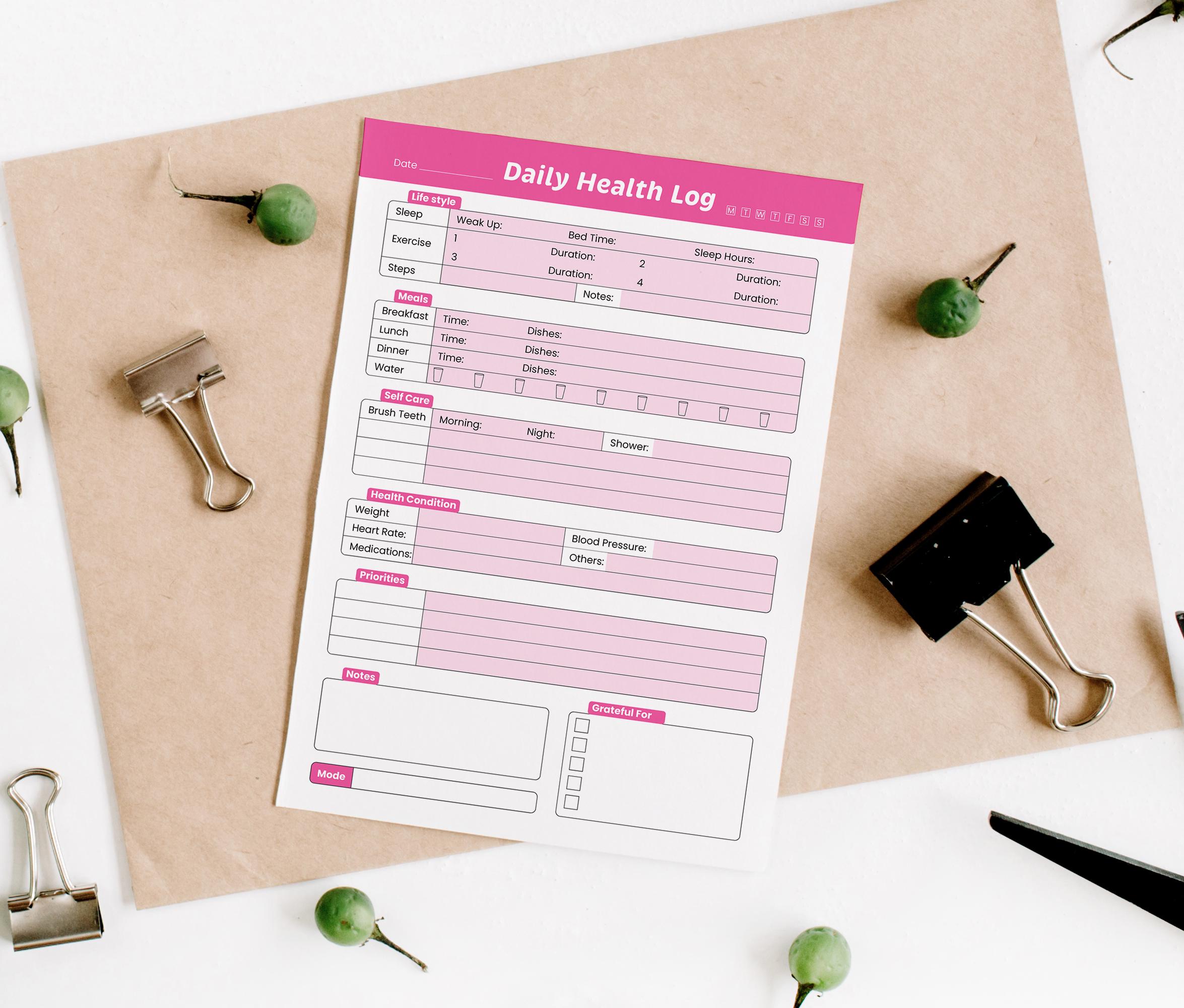 Printable Health Log Tracker: Daily Medical Journal (A4, A5, US Letter ...