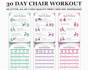 30-Day Chair Workout Plan PDF | Seated Exercise Program for Seniors, Beginners | Printable + Interactive Digital Fitness Bundle | Print Out