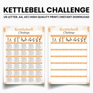 Kettlebell Challenge Printable | 30-Day Home Workout Program for Full Body Strength | PDF Instant Download