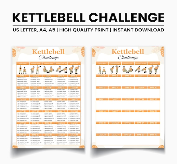 Kettlebell Challenge Printable 30-day Home Workout Program for