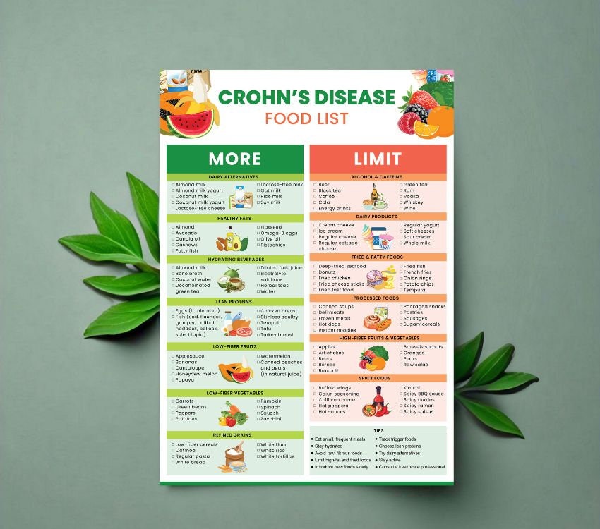 Crohn's Disease Diet Food List and Digestive Health Meal Plan, Anti-inflammatory Low Fat Low ...