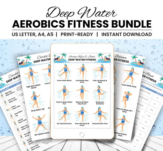 Water Workout Exercises for Adults | Low Impact Aquatic Fitness | Deep Water Aerobics Routine PDF | Digital Download PDF