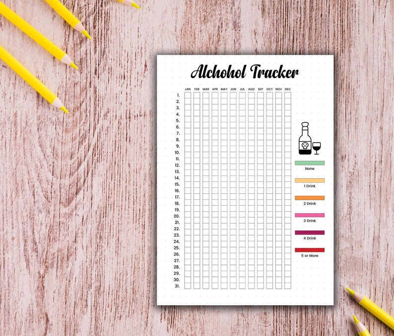 Monthly Alcohol Tracker Printable: Drinking Habit Journal (digital ...