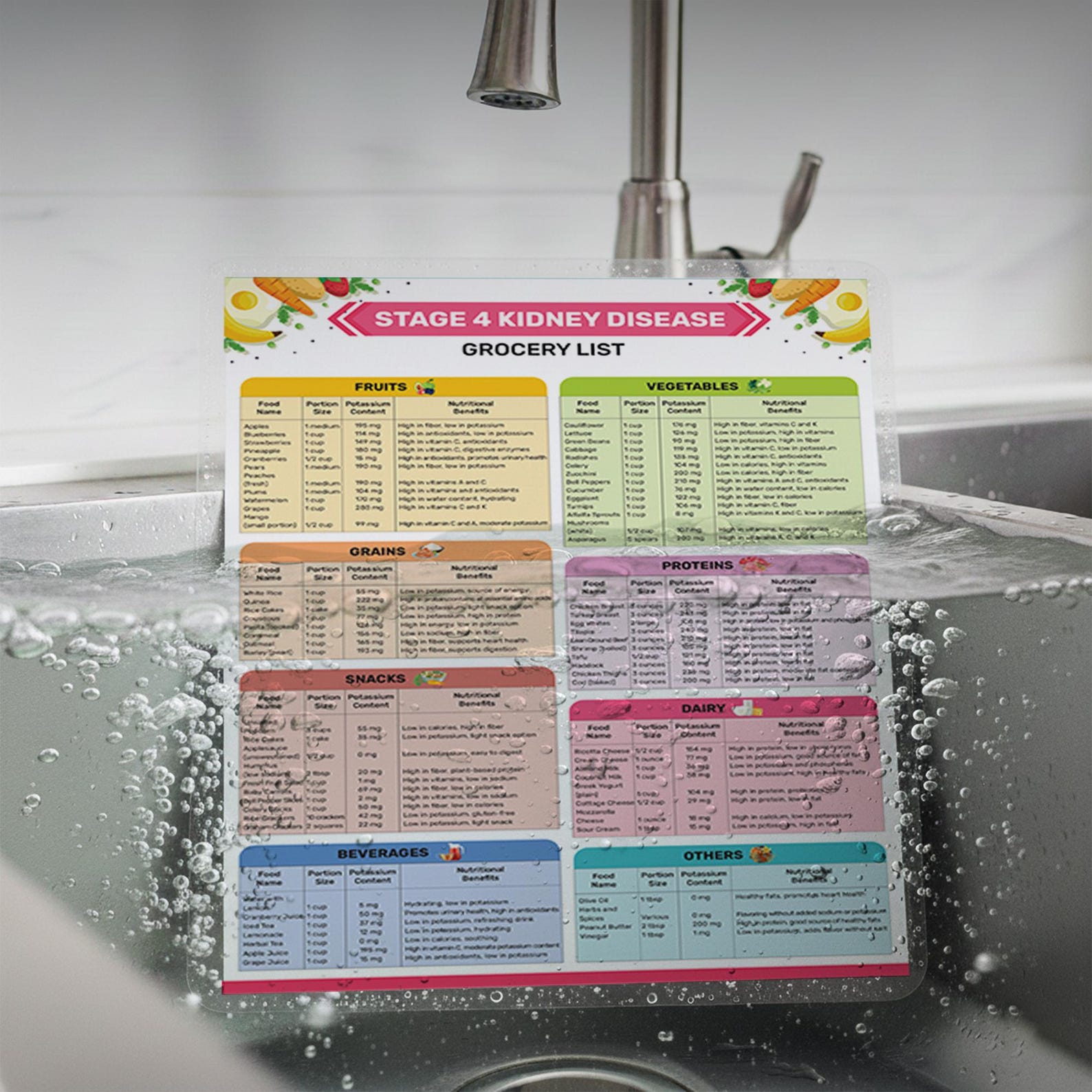 Stage 4 Kidney Disease Grocery List Poster | Laminated Renal Diet Chart ...