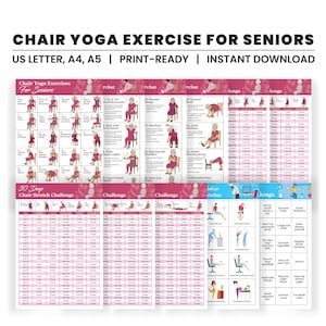Yoga en silla para personas mayores, Ejercicios en silla para principiantes, Actividad para personas mayores, Guía de fitness, Yoga en PDF, Descarga digital imprimible