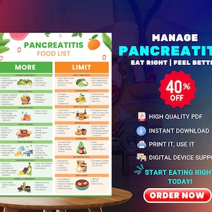 Tabela de alimentos para pancreatite, alimentos para comer, alimentos para evitar para a saúde pancreática, plano de dieta para pancreatite crônica e aguda em PDF