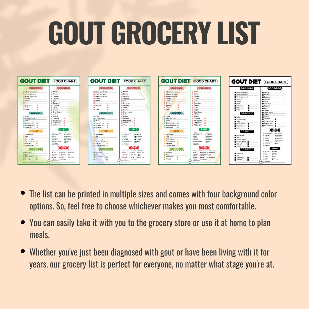 Gout Diet Food Chart, Low Purine Food Guide, Gout Diet Cheat Sheet ...