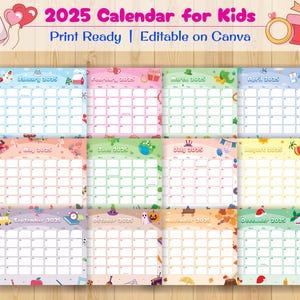 2025 Kids Calendar Printable: Animated Monthly Planner (Editable PDF)