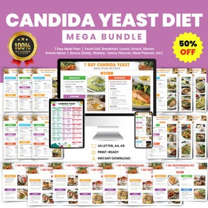 Candida Diet Meal Plan and Food List, Low Sugar and Low Carb Meal Plan, Anti-Fungal & Gluten-Free Anti-Candida Diet, Yeast-Free Diet Plan