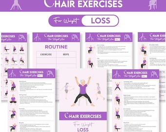 9-Page Laminated Chair Exercise Guide for Seniors | 7-Day Seated Workout Plan for Weight Loss | Physical Mobility & Strength Chart