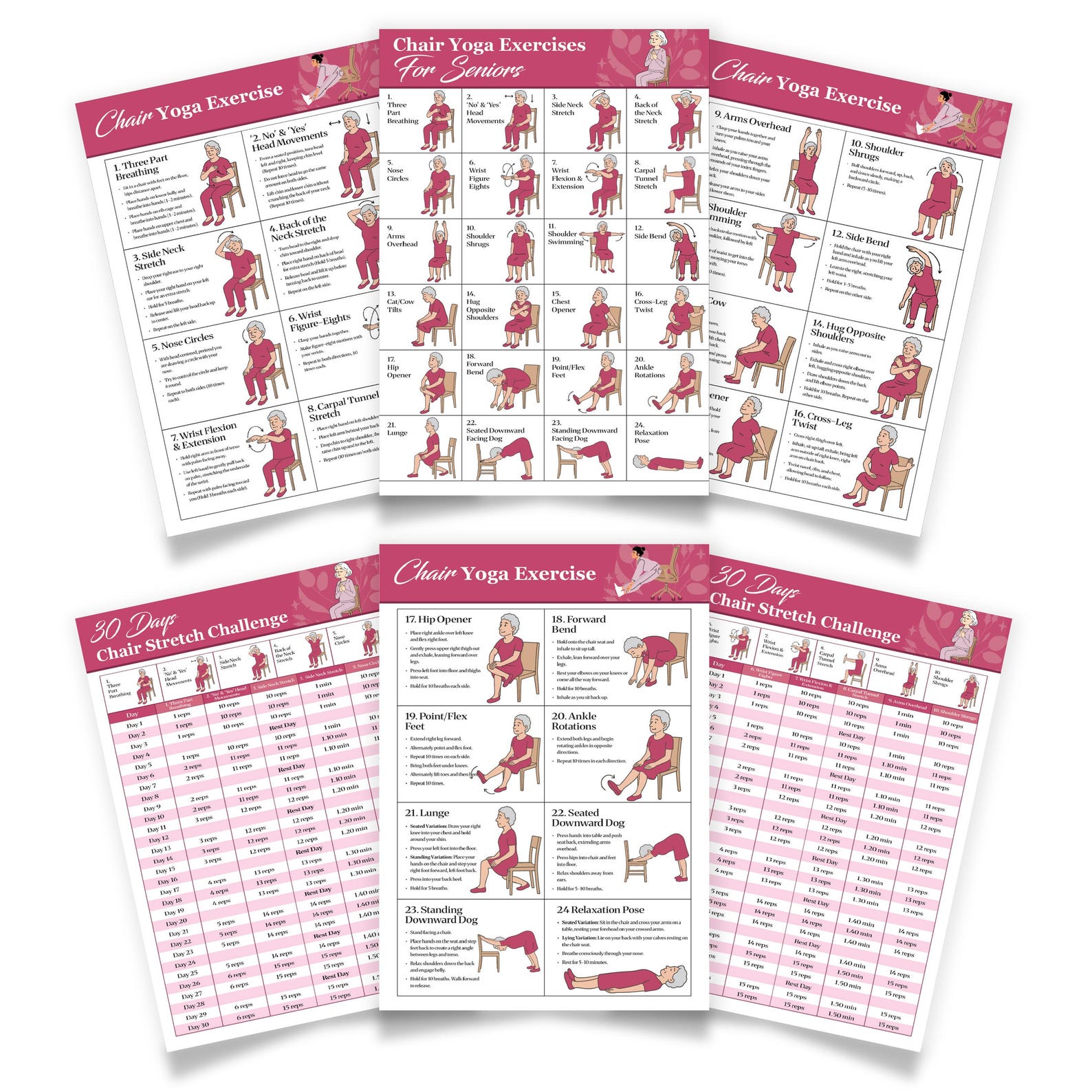 Chair Yoga Chart for Seniors, Laminated Exercise Poster Sets of 9, 30 ...