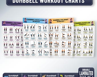 Dumbbell Workout Set, Home Dumbbell Exercises, Full Body Dumbbell Workout Charts, Arms Legs Glutes Back Core Dumbbell Wall Posters Laminated