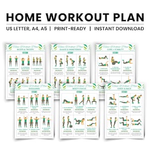 Entrenamiento en casa (PDF) / Plan de entrenamiento con mancuernas de 6 días / Programa de fitness imprimible digitalmente / Tamaños A4, A5 y carta