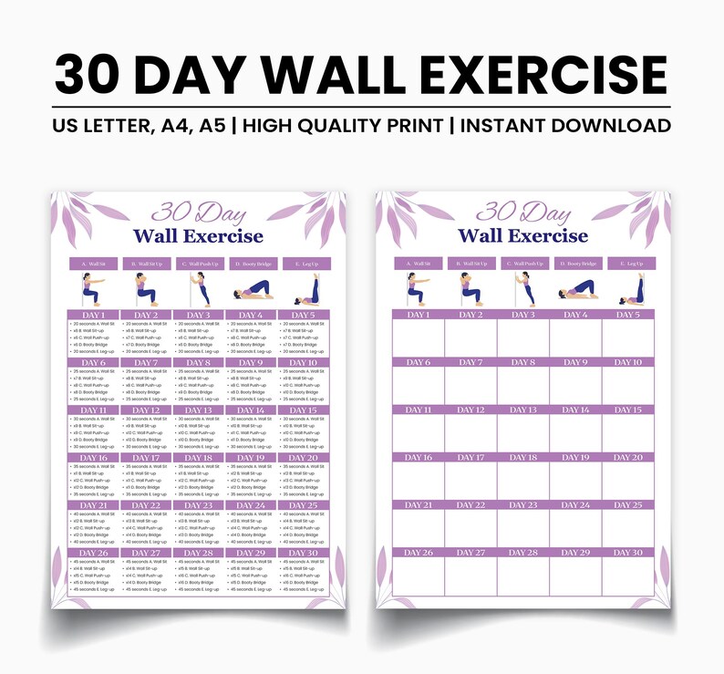 30 Day Wall Exercise Challenge Printable | Wall Fitness | Quick Workout ...