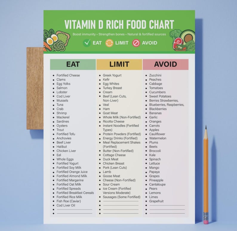 Vitamin D Food Chart PDF, High Vitamin D Foods List, Bone Density ...