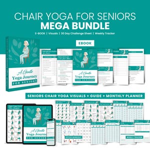 Stoelyoga-oefeningen en wellnesskit voor senioren |  30-daagse uitdaging, tracker, wellness-e-boek | Afdrukbare zachte oefeningen voor ouderen, pdf