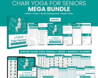 Chair Yoga Exercises & Wellness Kit for Seniors | 30-Day Challenge, Tracker, Wellness eBook | Printable Gentle Exercises for Elderly, PDF