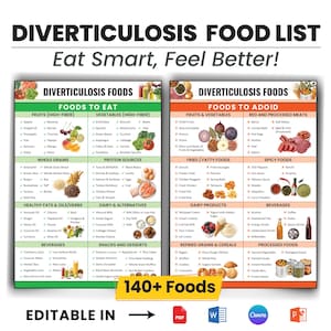 Diverticulosis Food List, Foods To Avoid With Diverticulosis, Colon Friendly Foods, Gut Health, Diverticulosis Diet Food Chart Meal PDF