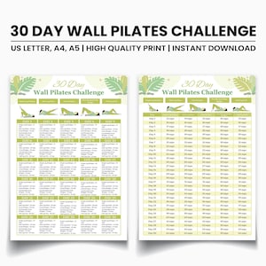 30 Day Wall Pilates Challenge PDF, Wall Pilates Exercise Plan Printable, Wall Pilates Chart, Home Workout A4 A5 Letter PDF