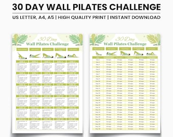 30 Day Wall Pilates Challenge PDF, Wall Pilates Exercise Plan Printable, Wall Pilates Chart, Home Workout A4 A5 Letter PDF