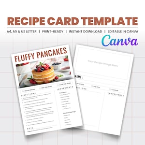Simple Recipe Card Template | Editable and Printable | A4/US letter/A5 | Canva Template