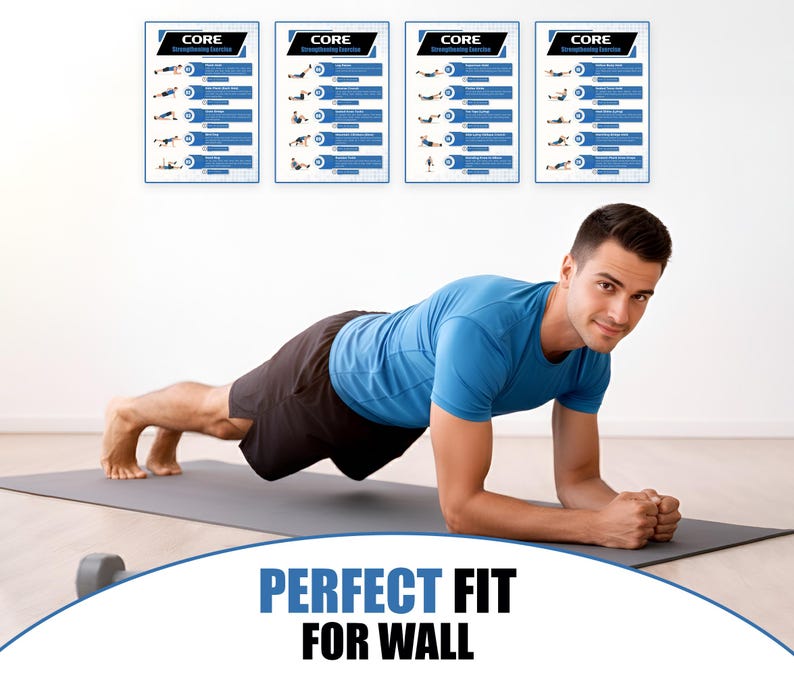 Laminated Core Workout Posters - Set of 4 Abs Exercise Charts for Home ...