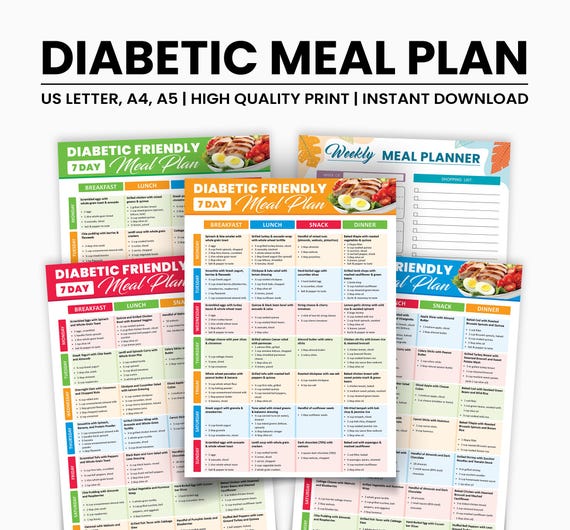 Diabetic 7 Day Meal Plan | Low Carb Meal Plan for Diabetes | Printable PDF for Glucose Management
