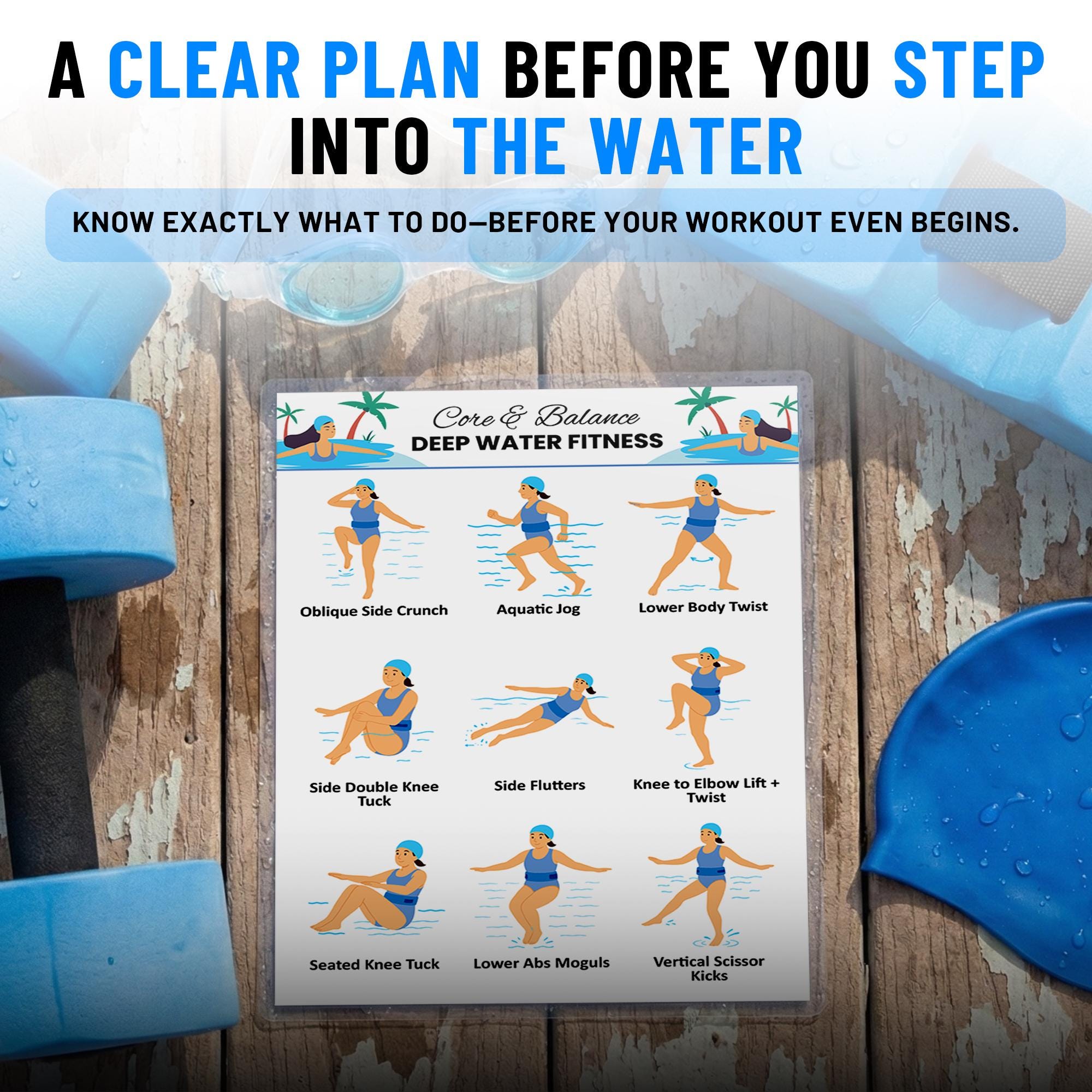 Pool Exercises Chart Deep Water Fitness Exercise Chart | Laminated 9 Sets Waterproof Pool ...