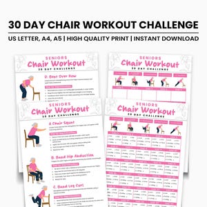 30 Day Chair Workout Bundle For Seniors Printable, Chair Yoga Guide, Full Body Exercise Guide, Chair Workout Challenge, Summer Body Workout