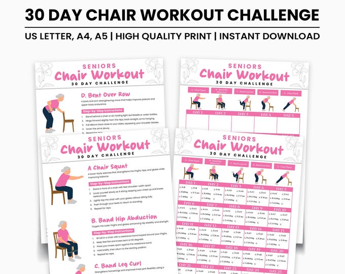 30 Day Chair Workout Bundle Printable + Interactive Pdfs | Easy to ...