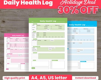 Printable Health Log Tracker: Daily Medical Journal (A4, A5, US Letter) (Digital Download)