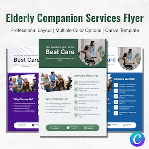 Home Care Services Flyer Vorlage | Senioren- und Altenpflege | Pflegeheim Krankenschwester Canva Printable | Körperpflege DIY Design